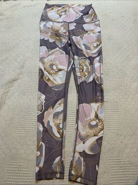 Women's Floral Print Leggings - Pink & Taupe